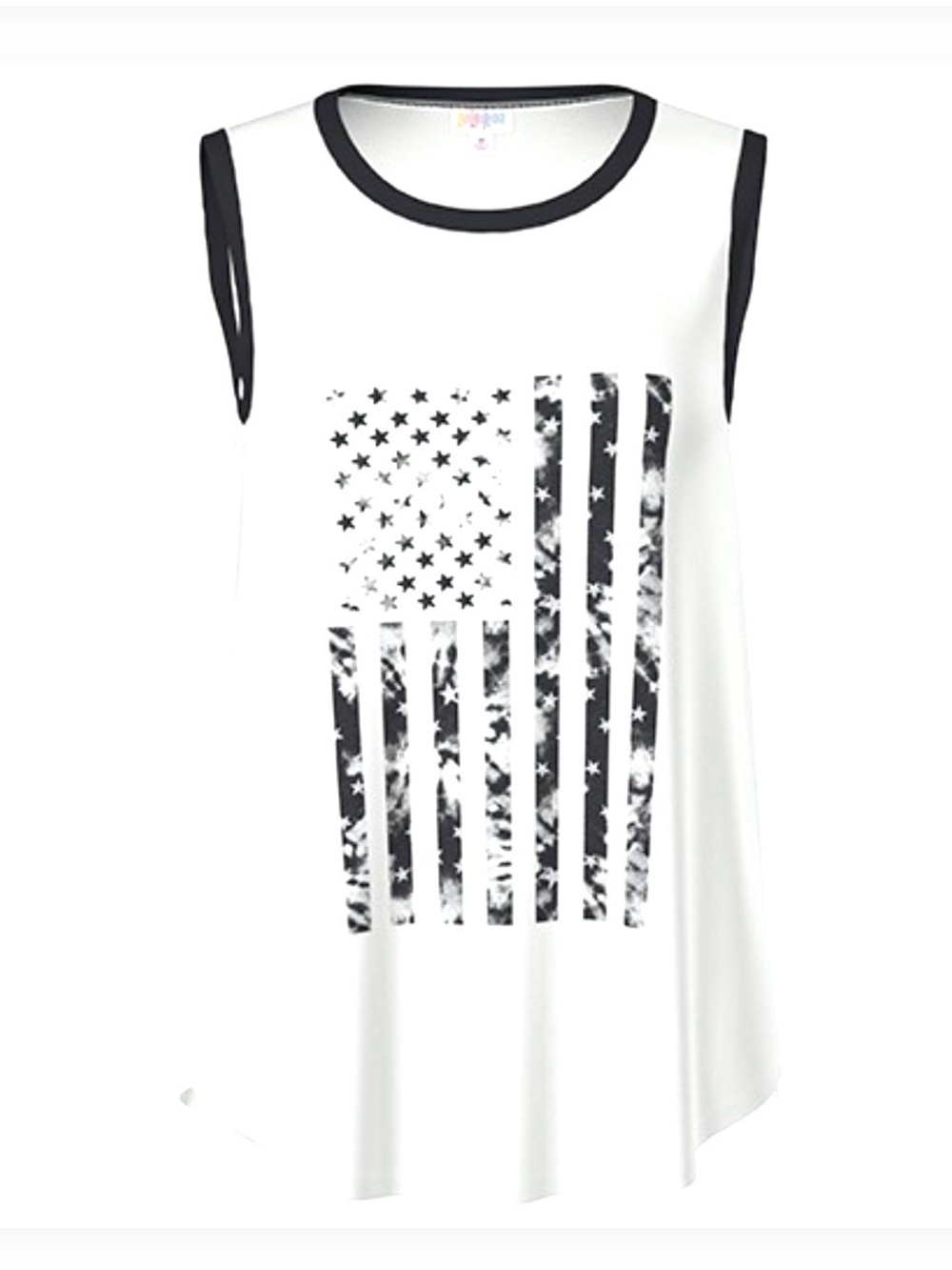 LulaRoe Cocoa Sleeveless American Flag Graphic Tank Top - White/Black